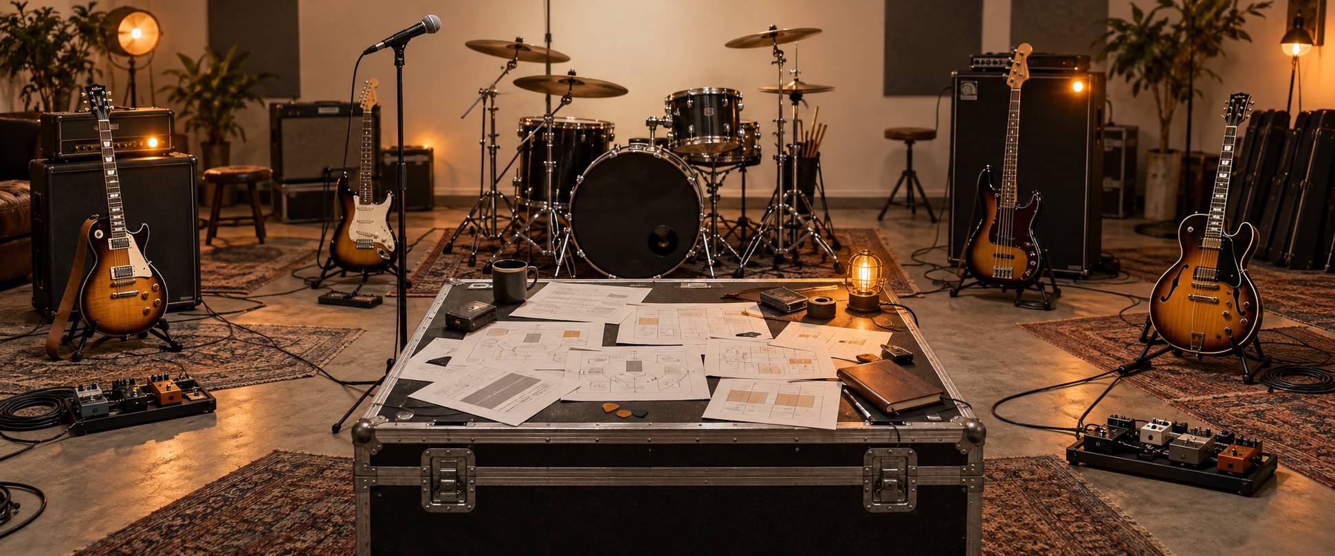 Illustration éditoriale du sujet : Formazione di una tribute band AC/DC: chi fa cosa sul palco